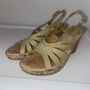 b.o.c. Born Concept Wedge Heel Sandals Leather Light Gre Floral Cork Women’s 9